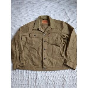 Levi's Canvas Trucker Jacket Corduroy Collar Chore Sz Large Tan Button Western